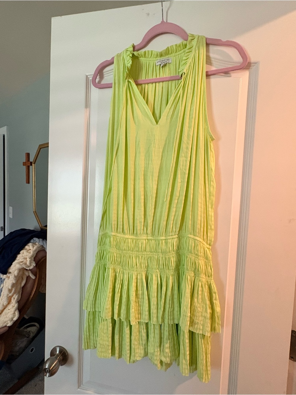 Lime Green Sleeveless Tiered V-Neck Dress